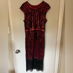 Red Sequin Fringe Sheath Dress